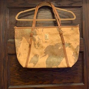 World map faux leather tote